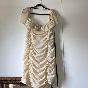 Cream color off the shoulders mini dress from PrettyLittleThing. New, never worn